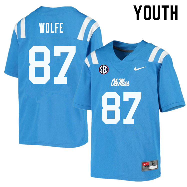 Youth #87 Hudson Wolfe Ole Miss Rebels College Football Jerseys Sale-Powder Blue